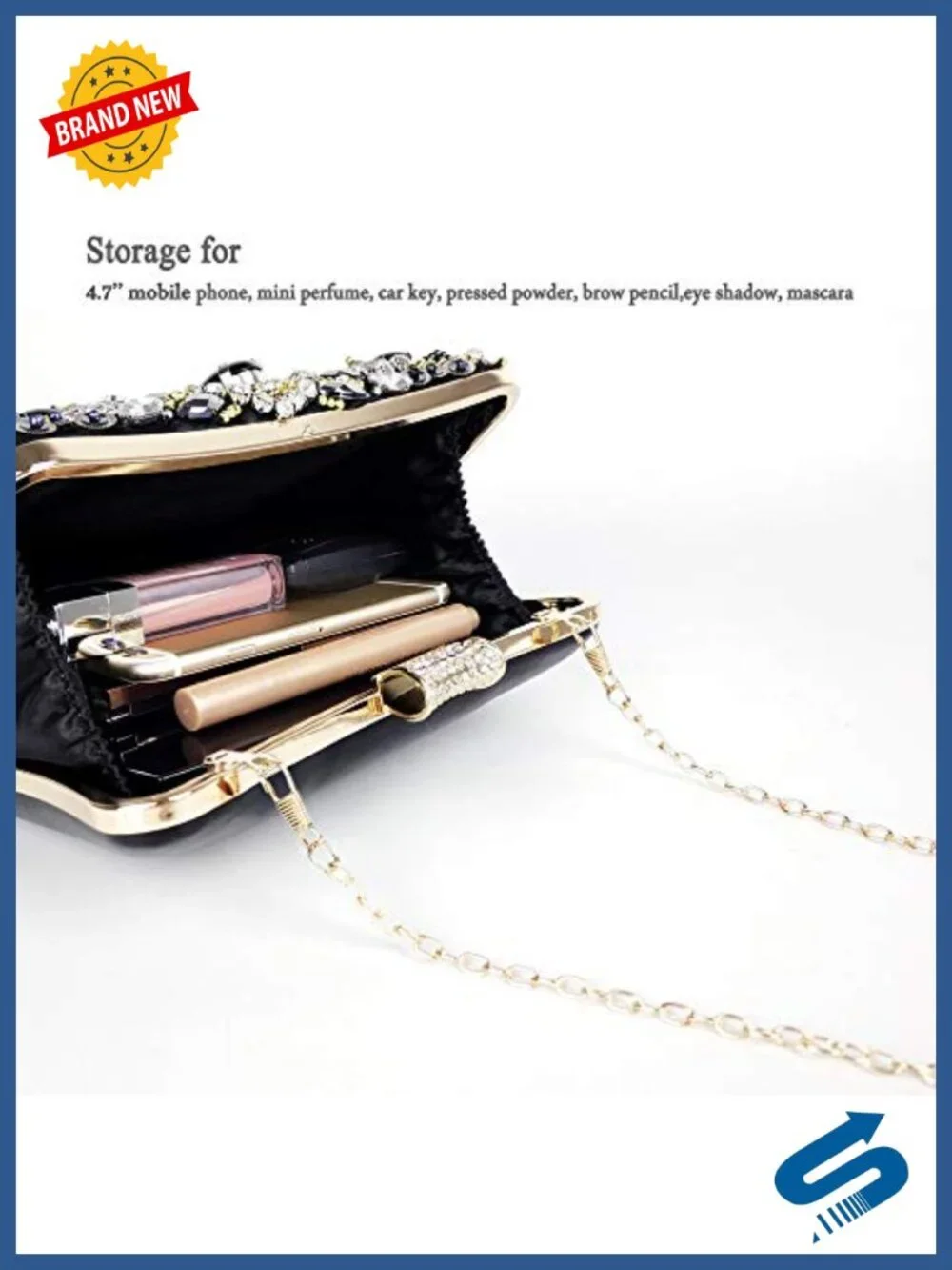 Handmade Beaded Sequin Satin Silk Evening Clutch Kissing Lock Party Wedding Bag